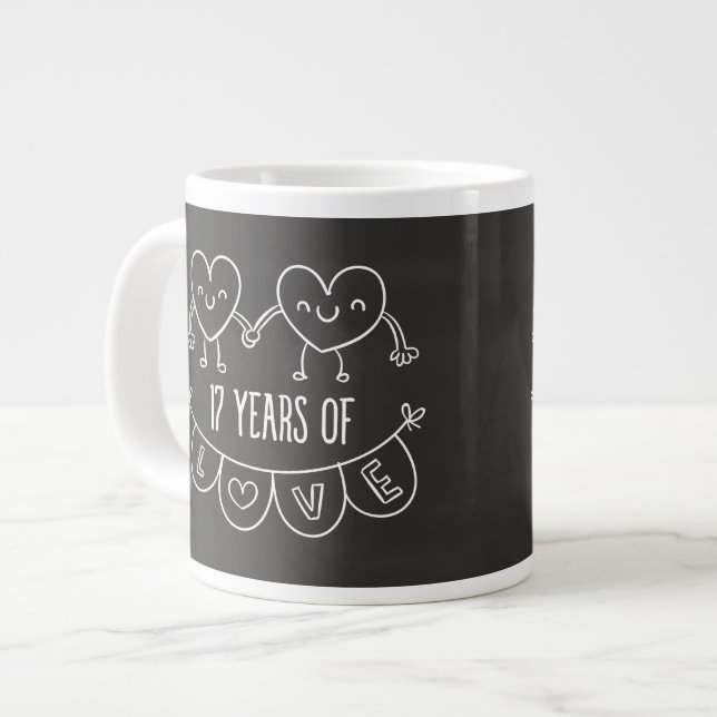 17th Anniversary Gift Chalk Hearts Large Coffee Mug (Front Left)