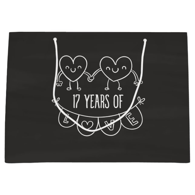 17th Anniversary Gift Chalk Hearts Large Gift Bag (Front)