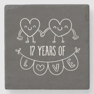 17th Anniversary Gift Chalk Hearts Stone Coaster