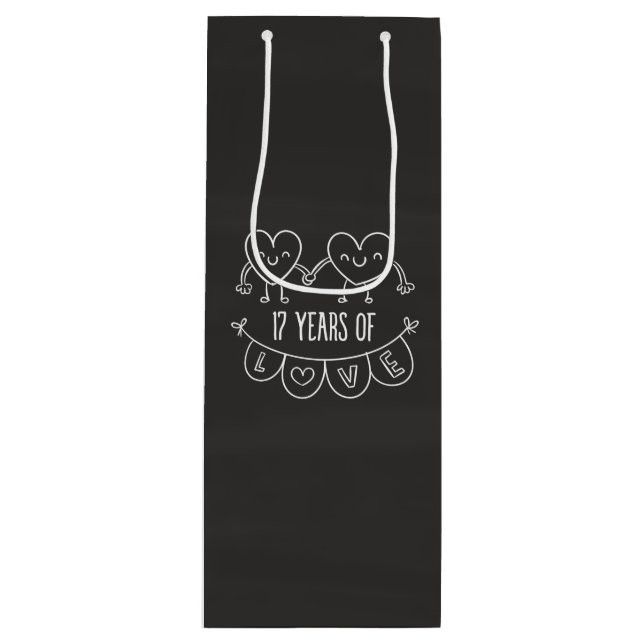 17th Anniversary Gift Chalk Hearts Wine Gift Bag (Front)