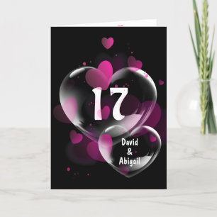 17th Anniversary Heart Bubbles on Black Card