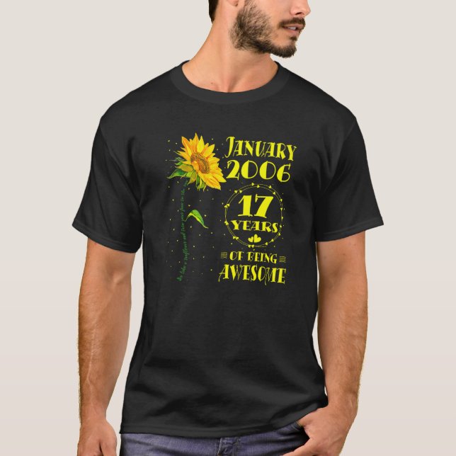 17th Birthday 17 Year Old Sunflower  Girls January T-Shirt (Front)