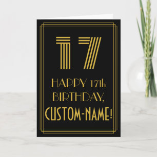 17th Birthday: Art Deco Inspired Look "17" & Name Card