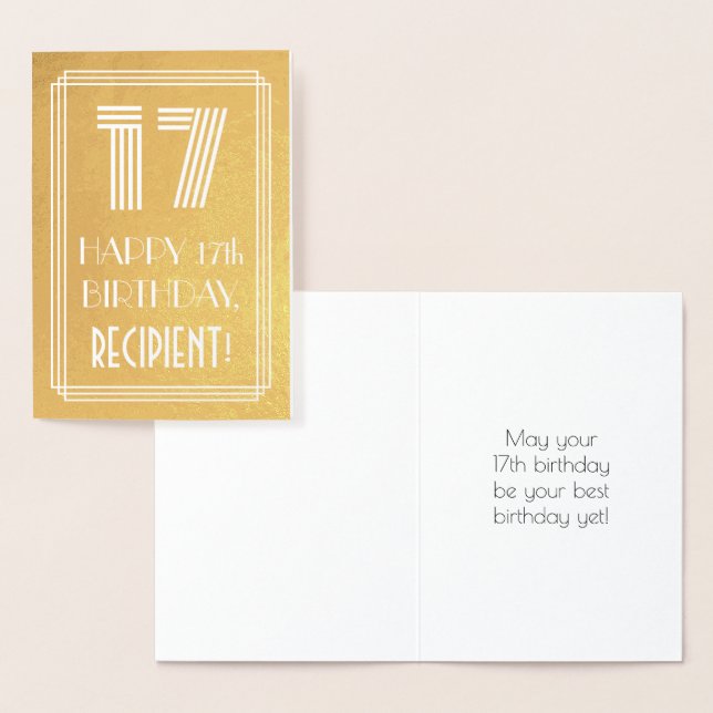 17th Birthday – Art Deco Inspired Look "17" + Name Foil Card (Display)