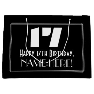 17th Birthday ~ Art Deco Inspired Look "17" + Name Large Gift Bag