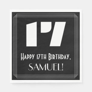 17th Birthday: Art Deco Inspired Look "17" + Name Napkin