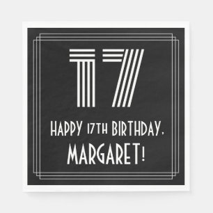17th Birthday: Art Deco Inspired Look "17" + Name Napkin