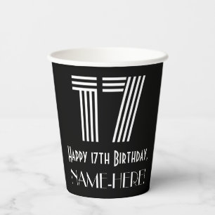 17th Birthday — Art Deco Inspired Look “17”  Paper Cups