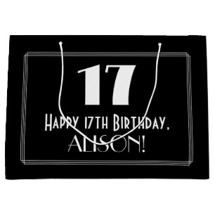 17th Birthday: Art Deco Inspired Style "17", Name Large Gift Bag