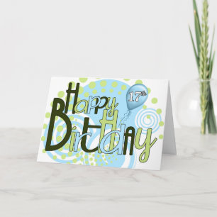 17th Birthday Blue and Green Trendy Typography Card
