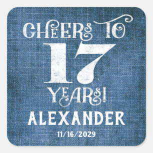 17th Birthday Blue Linen Thank You Favor Stickers