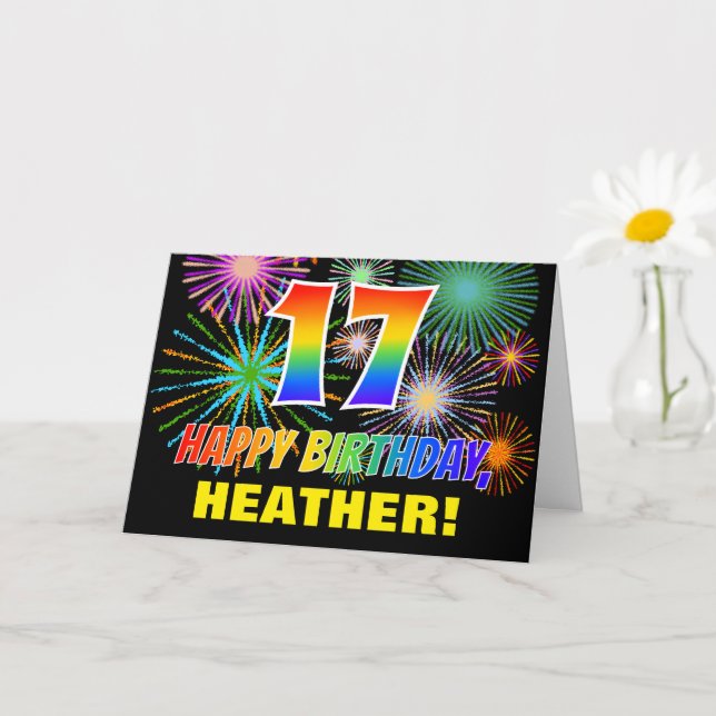 17th Birthday: Bold, Fun, Fireworks, Rainbow 17 Card (Small Plant)