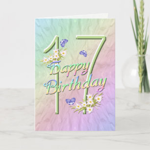 17th Birthday Butterflies and Flowers Card