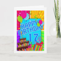 17th birthday card bright and colourful - cake and