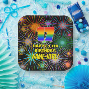 17th Birthday: Colorful, Fun Celebratory Fireworks Paper Plate