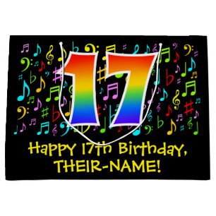 17th Birthday - Colorful Music Symbols, Rainbow 17 Large Gift Bag