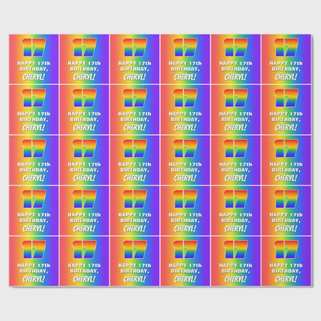 17th Birthday: Colourful, Fun Rainbow Pattern # 17 Wrapping Paper (Flat)