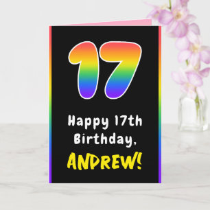 17th Birthday: Colourful Rainbow # 17, Custom Name Card