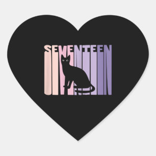 17th Birthday Cute Cat Fan 17 Years Old For Girl Heart Sticker