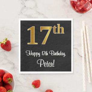 17th Birthday ~ Elegant Luxurious Faux Gold Look # Napkin