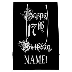 17th Birthday: Fancy, Elegant Script + Custom Name Medium Gift Bag