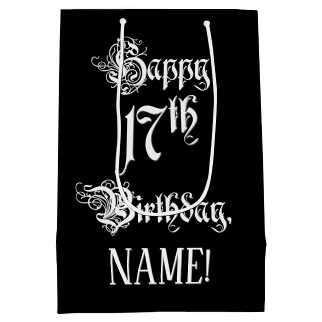 17th Birthday: Fancy, Elegant Script + Custom Name Medium Gift Bag (Back)