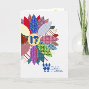 17th birthday for sister, stitched flower card