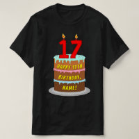 17th Birthday — Fun Cake & Candles, w/ Custom Name