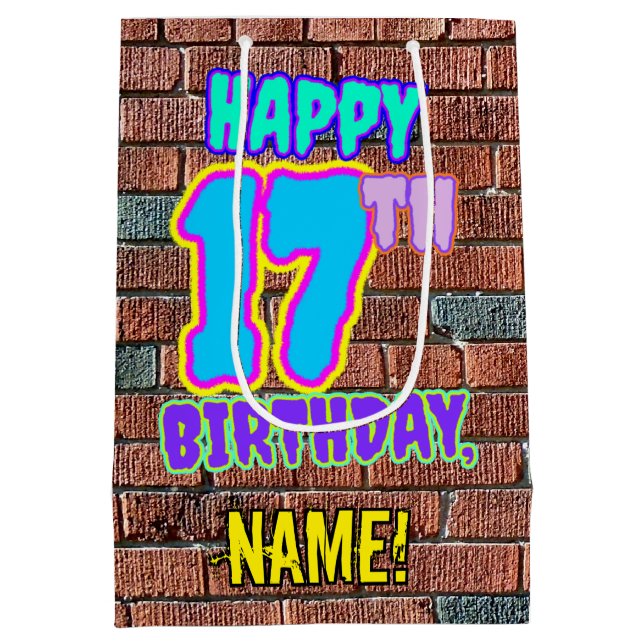 17th Birthday: Fun, Urban Graffiti Inspired Look Medium Gift Bag (Back)