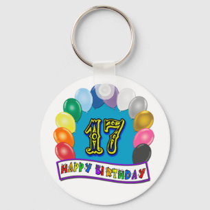 17th Birthday Gifts with Assorted Balloons Design Key Ring