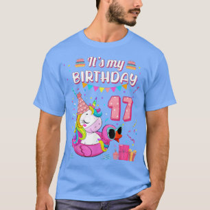 17th Birthday Girl Unicorn Duck Swimming Pool 17 Y T-Shirt