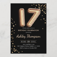 17th Birthday - Gold Balloons Black