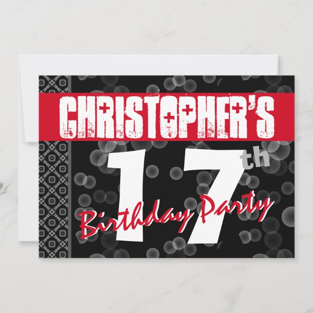 17th Birthday Grunge Text For Him A08 Invitation (Front)