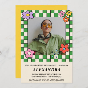 17th birthday invitations Retro Groovy Flowers