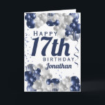 17th Birthday Navy Blue Balloons Card<br><div class="desc">A gorgeous navy and silver balloon happy 17th birthday card. This fabulous design is the perfect way to wish someone a happy seventeenth birthday (or any age!) Personalise with our own custom name and message. Blue coloured typography and gorgeous navy blue and silver balloons.</div>