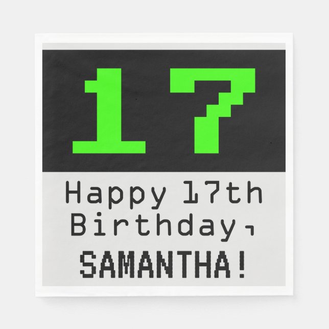 17th Birthday - Nerdy / Geeky Style "17" & Name Napkin (Front)