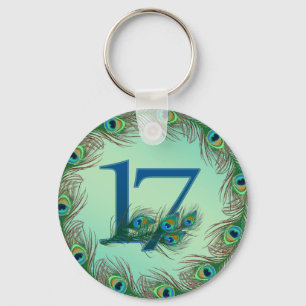 17th birthday or anniversary peacock numbers key ring