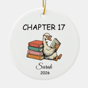17th Birthday Ornament, Book Lover present goose Ceramic Tree Decoration