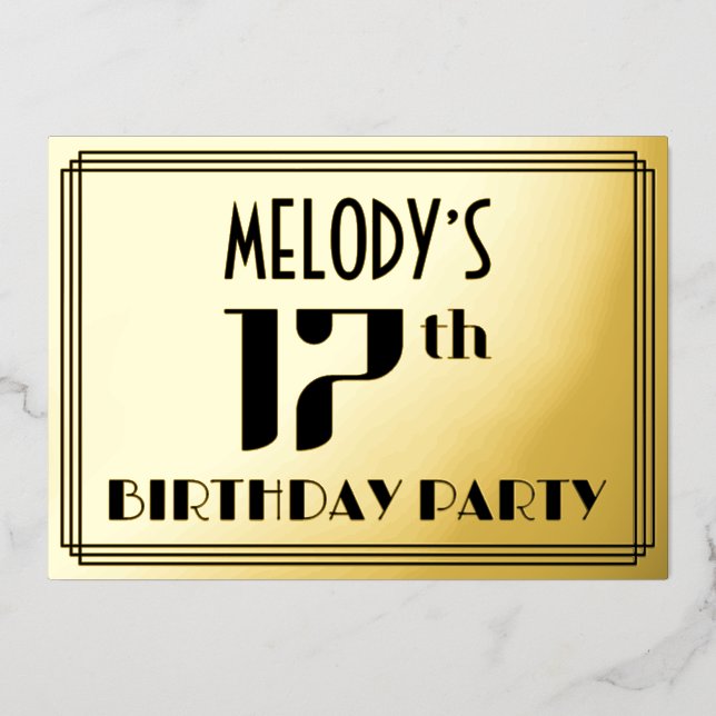 17th Birthday Party: Art Deco Look “17” and Name (Front)