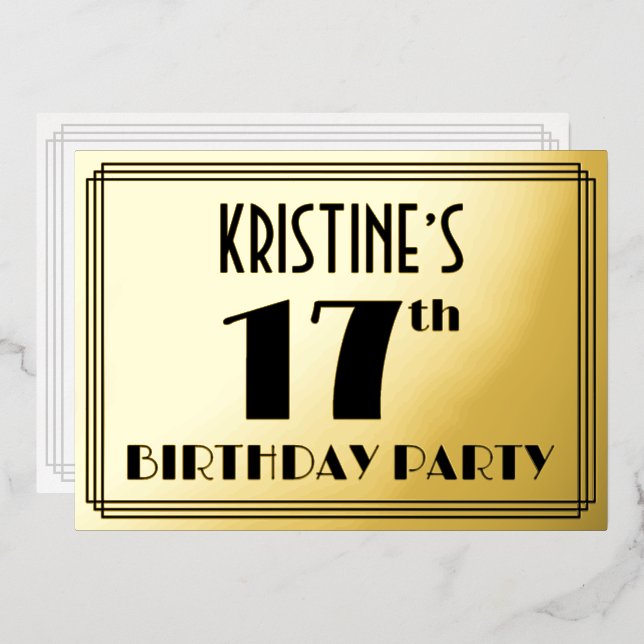 17th Birthday Party — Art Deco Look “17” + Name (Front/Back)