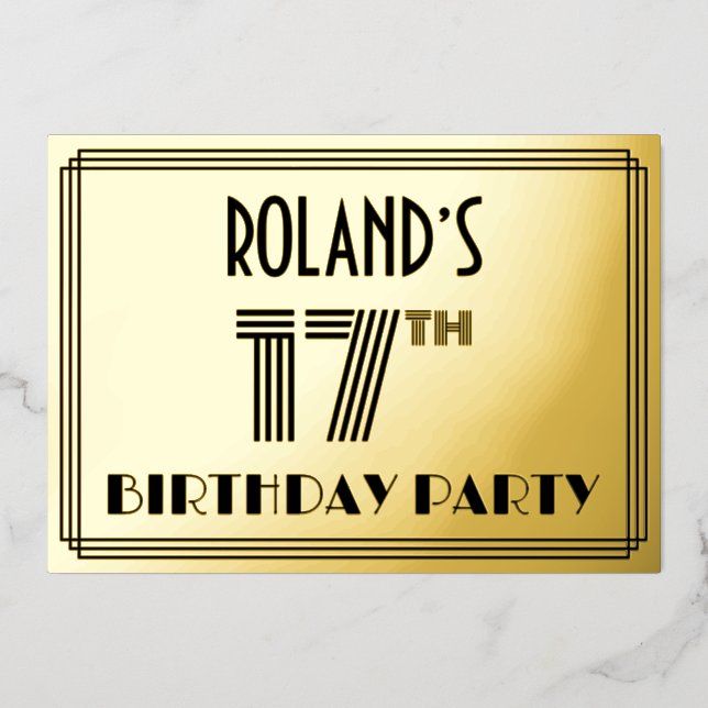 17th Birthday Party — Art Deco Style “17” & Name (Front)