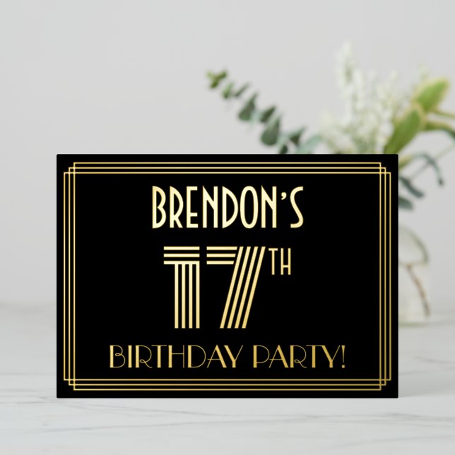 17th Birthday Party — Art Deco Style “17” + Name (Standing Front)
