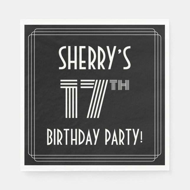 17th Birthday Party: Art Deco Style + Custom Name Napkin (Front)