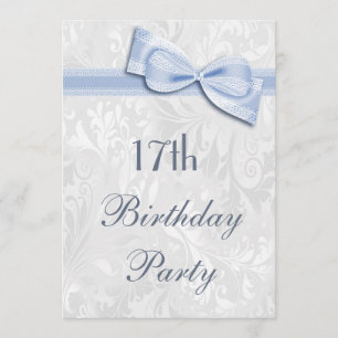 17th Birthday Party Damask and Faux Bow Invitation