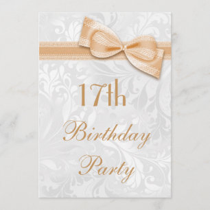17th Birthday Party Damask and Faux Bow Invitation