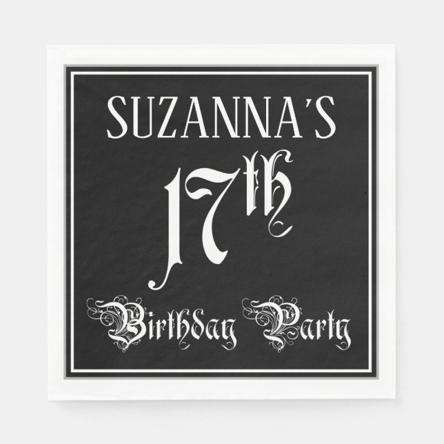 17th Birthday Party — Fancy Script + Custom Name Napkin (Front)