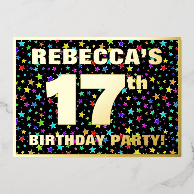 17th Birthday Party — Fun, Colourful Stars Pattern (Front)