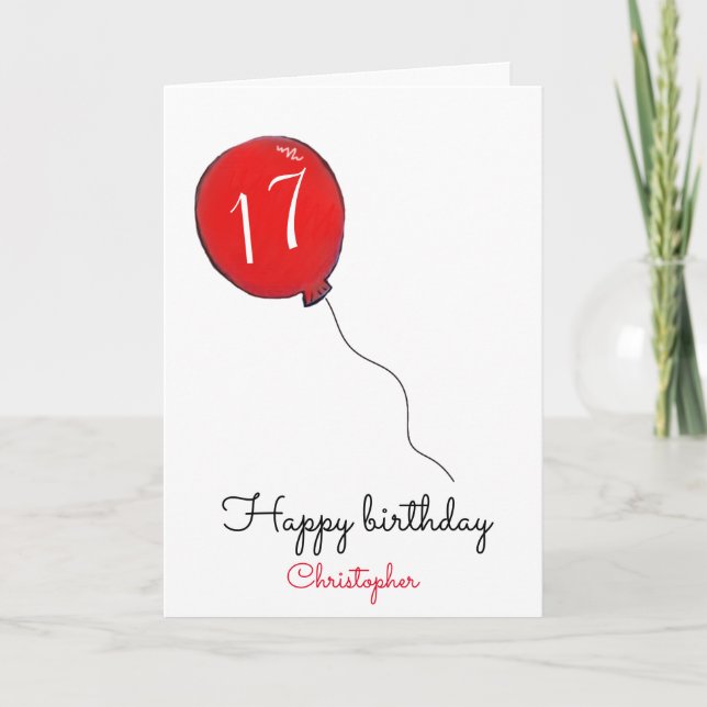 17th Birthday red balloon Card (Front)
