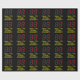 17th Birthday: Red Digital Clock Style "17" + Name Wrapping Paper