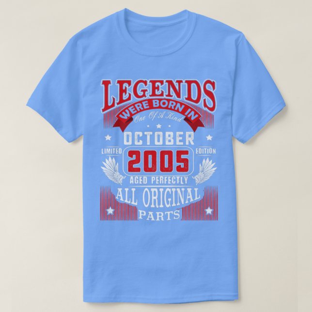 17th Birthday Tee Legends Born In October 2005 17  (Design Front)